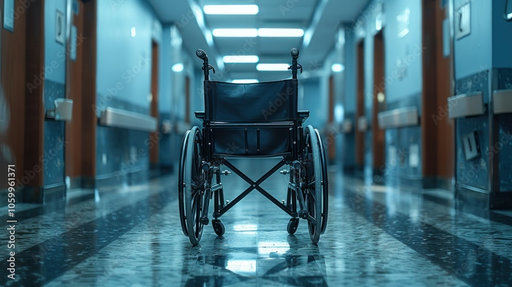 Obraz premium Wheelchair in Hospital Corridor