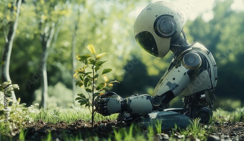 Robot Planting Tree. photo