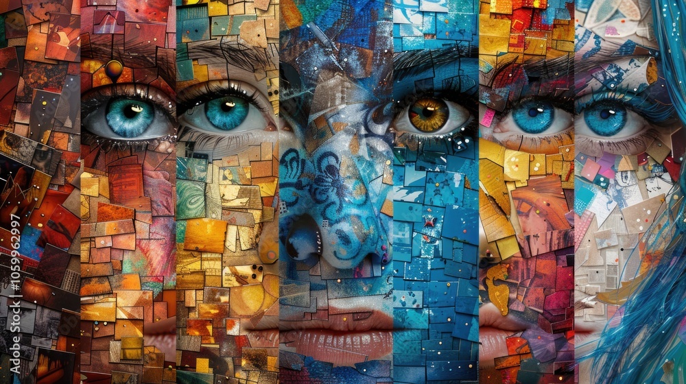 Fototapeta premium Abstract background of woman faces mosaic collage.