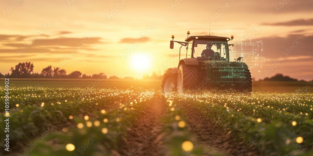 Fototapeta premium Smart Farming Sunset.