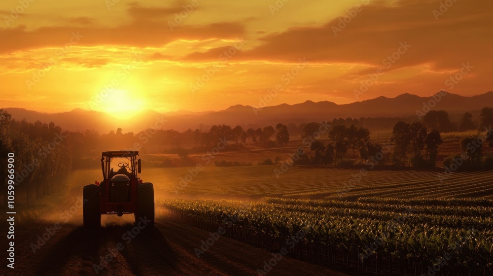 Fototapeta premium Tractor Sunset.