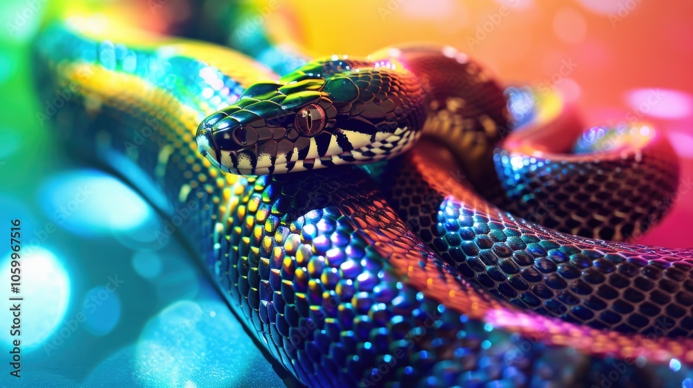 Fototapeta premium Beautiful snake. Exotic dangerous reptile. Symbol of the New Year according to the Chinese calendar.