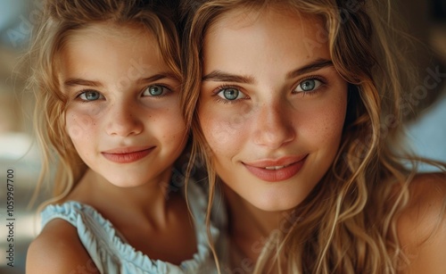 Mother and daughter close-up portrait