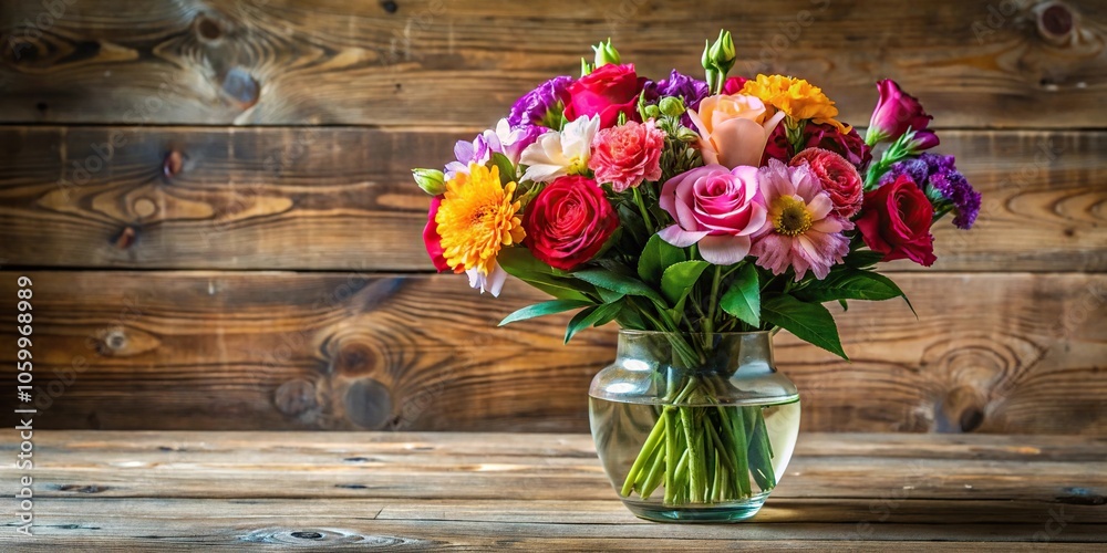 custom made wallpaper toronto digitalA vase filled with colorful mixed flowers including roses, carnations, and alstroemeria on a wooden table, flower market, tables, spring flowers, bouquet