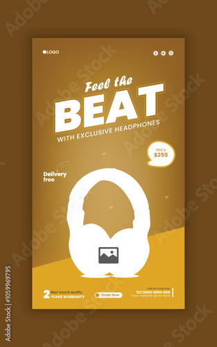 Headphone sale social media story or Instagram product post banner design template