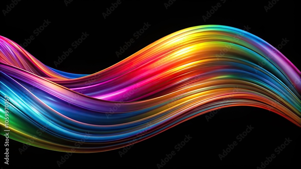 Fototapeta premium Multicolored iridescent wave isolated on black background