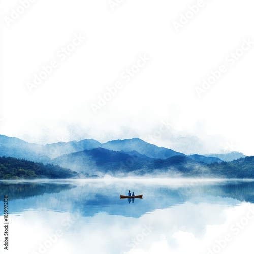 Tranquil Family Canoeing on a Serene Japanese Lake #1059972138