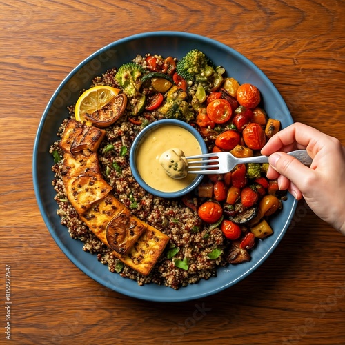 lemon-herb roasted tofu, quinoa, roasted vegetables, healthy, nutritious, vegetarian meals, Indian food, healthy food, dinning food, food, salad, meal, vegetable, plate, dinner, dish, vegetarian, fres photo