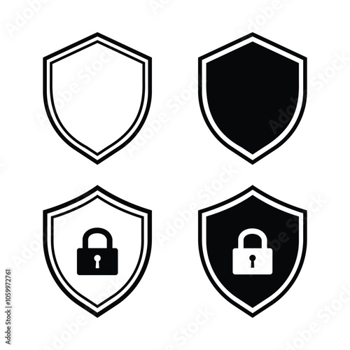 Set of shield vector icon features a simplified, geometric design of a shield, symbolizing protection, security, and strength, often used in logos and digital graphics.