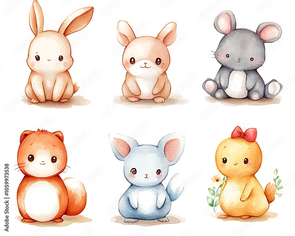 Fototapeta premium Cozy Whimsical Watercolor Animal Illustrations