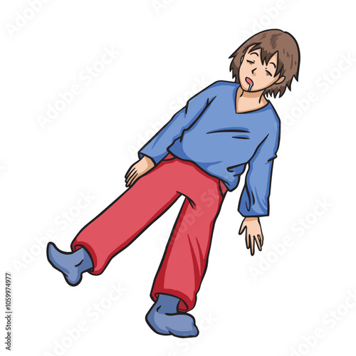 Young human having a deep sleep colorful illustration isolated on square white background. Simple flat outlined cartoon art styled drawing.