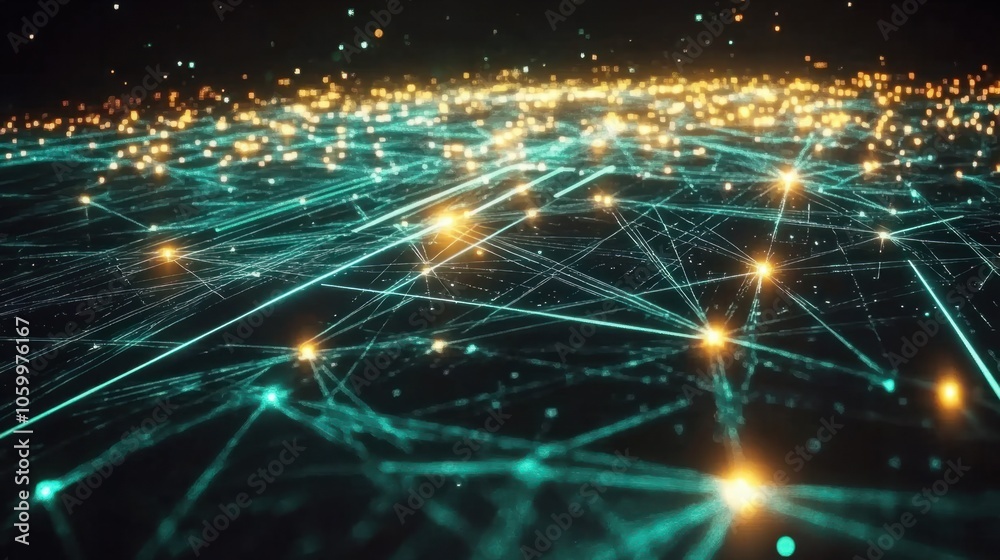 Obraz premium Futuristic digital grid with connected points and lines, symbolizing data networks and information flow