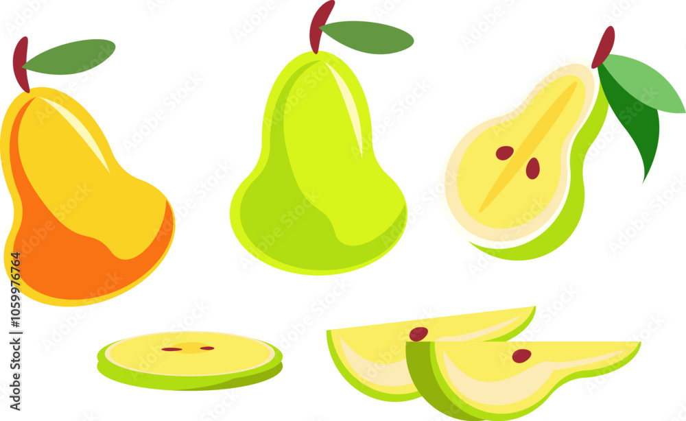Pear Fruit Illustrations and Slices for Food Graphics Pear Fruit Illustrations and Slices for Food Graphics