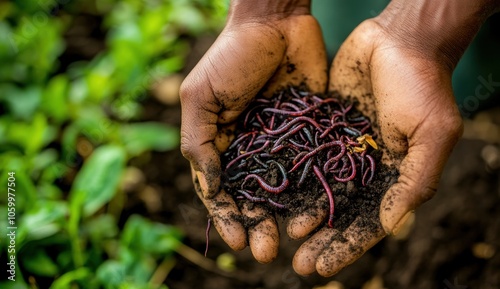 Earthworms in Hands. photo