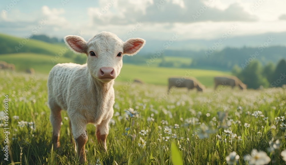 Obraz premium Calf in Field.