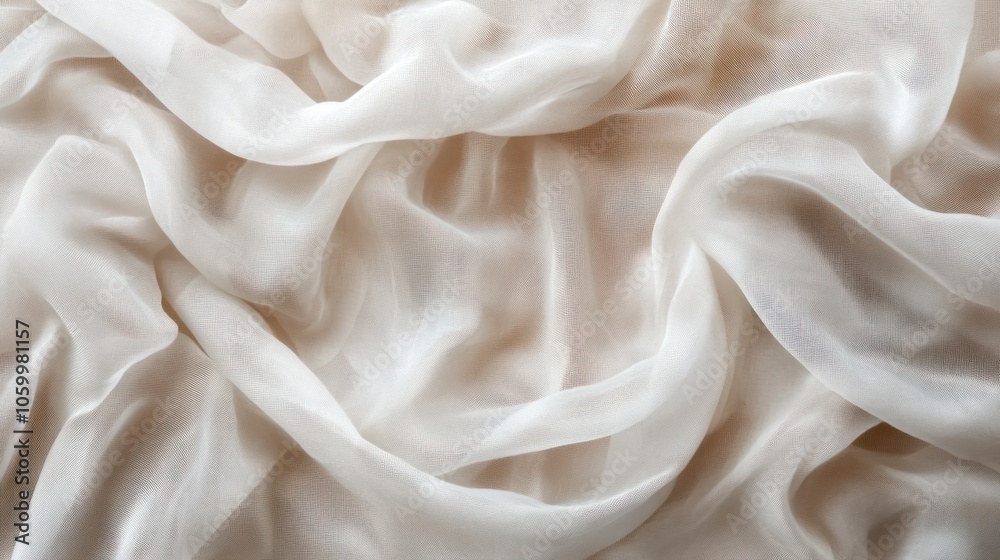 Fototapeta premium Multilayered gauze in beige and white, softly overlapping to create texture, on transparent background