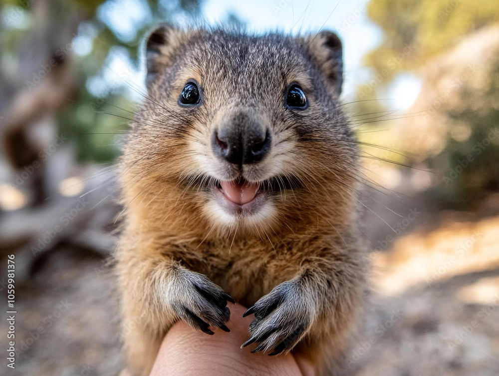 A close-up of a quokka smiling, one of Australia's cutest native animals, found on Rottnest Island. A close-up of a quokka smiling, one of Australia's cutest native animals, found on Rottnest Island.