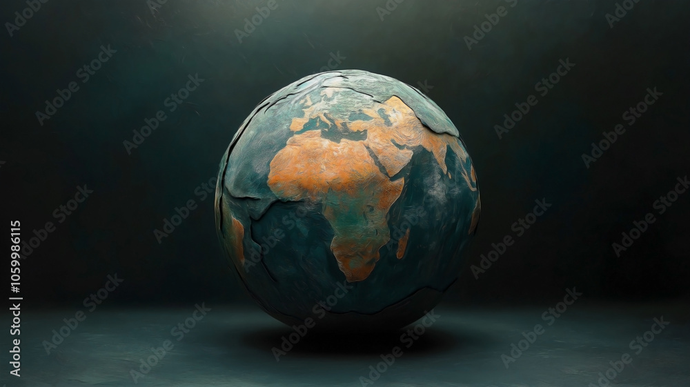 Fototapeta premium globe, deflating and wrinkling like a punctured balloon, surrounded by a dark void, 