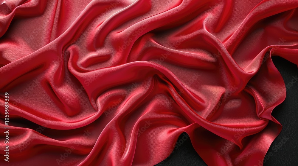 Fototapeta premium Flowing red cloth on dark surface with elegant texture.