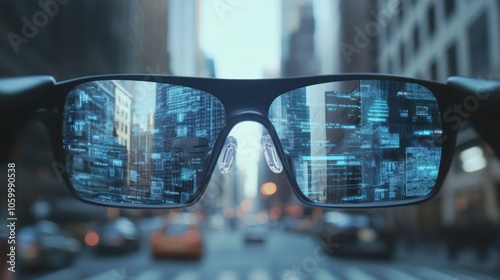 Augmented reality glasses overlaying information in real-world environments