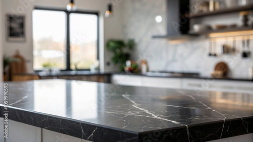 Elegance meets functionality in this airy kitchen, boasting a luxurious marble island and state-of-the-art appliances.”