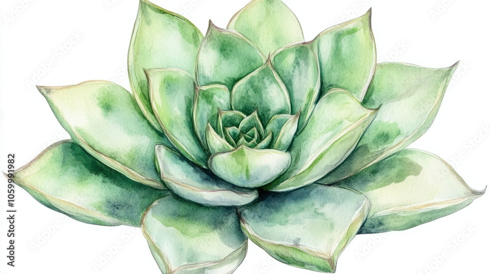 Obraz premium Watercolor succulent plant with soft green leaves, symbolizing freshness, isolated on transparent background