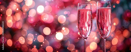 Two glasses of sparkling wine against a bokeh background