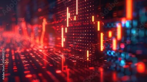 Nighttime cityscape with stock market data display