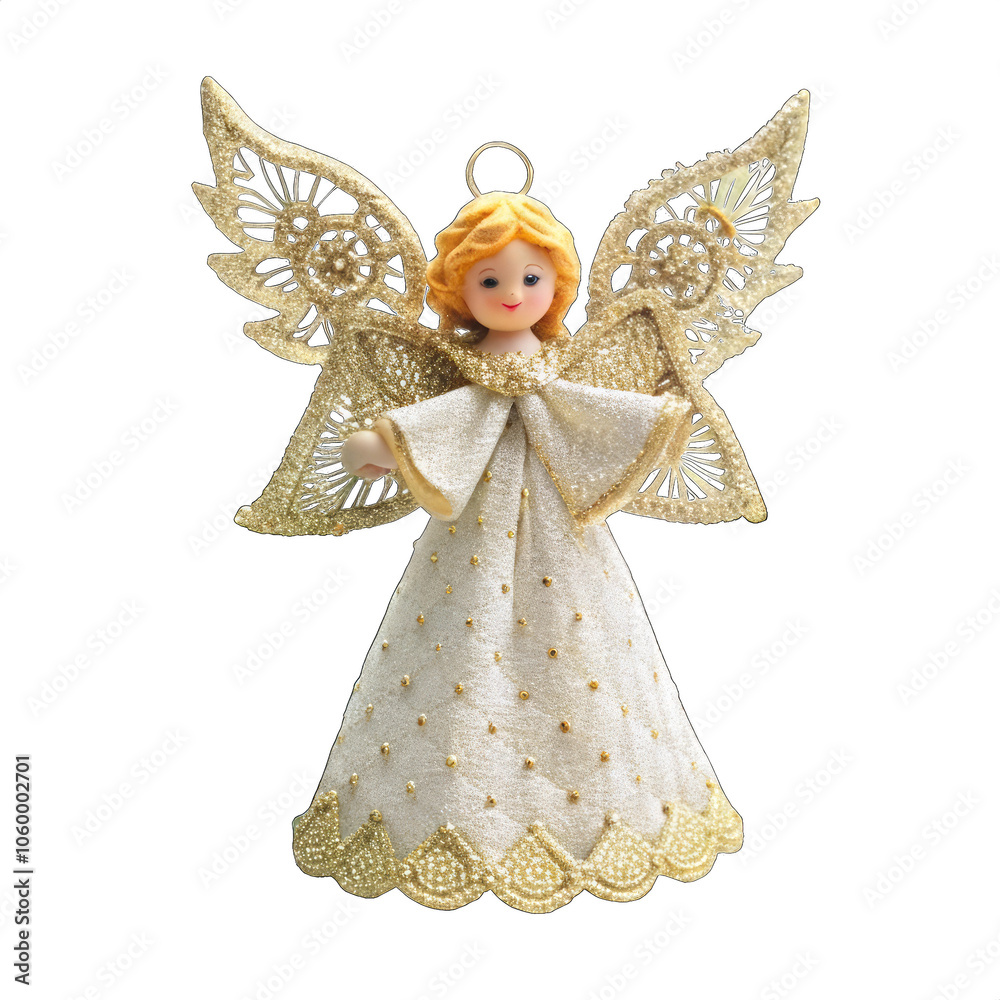 Fototapeta premium Vintage Christmas angel doll ornaments isolated on transparent background