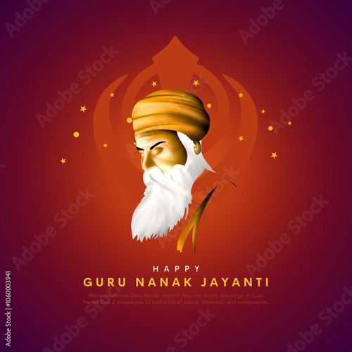 Dhan Dhan Shree Guru nanak Dev Ji, Gurpurab, also known as Guru Nanak's Prakash Utsav and Guru Nanak Jayanti, celebrates the birth of the first Sikh Guru. Illustration design. photo