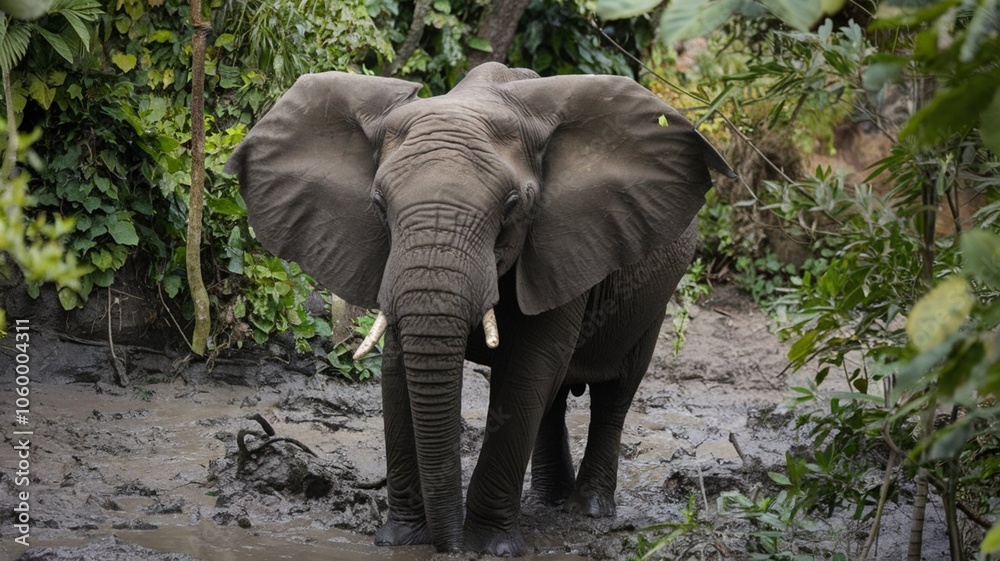 Fototapeta premium Wild elephants in its natural jungle surroundings