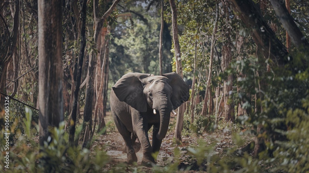 Fototapeta premium Wild elephants in its natural jungle surroundings