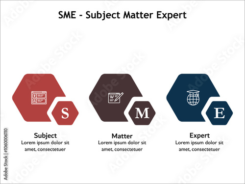 SME - Subject Matter expert Acronym. Infographic template with icons and description placeholder