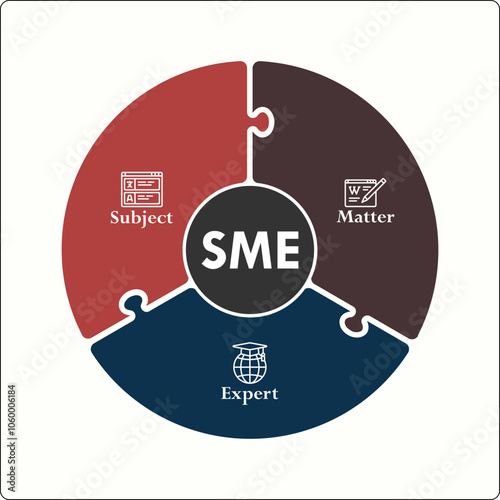 SME - Subject Matter expert Acronym. Infographic template with icons and description placeholder