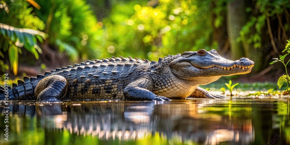 Obraz premium Majestic Large Aggressive Alligator in Northern Florida Swamp - Wild Nature Photography, Wildlife Encounter, Reptile Habitat, Outdoor Adventure, Endangered Species, and Natural Beauty