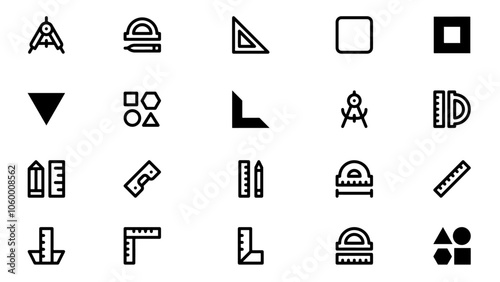 Math geometric Icon Set . Mathematics, Math, Geometry, Algebra, Trigonometry Icon - Vector Illustration .