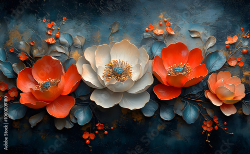Flower ornament with painting background.