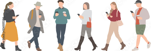 スマホを持って歩く人々
