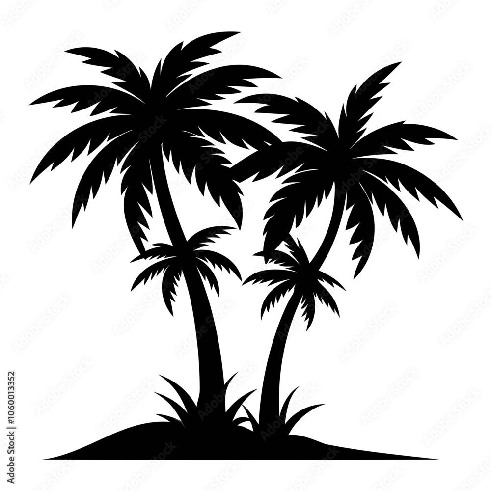Fototapeta premium Highly Detailed Palm trees black silhouette Vector illustration isolated on a transparent background
