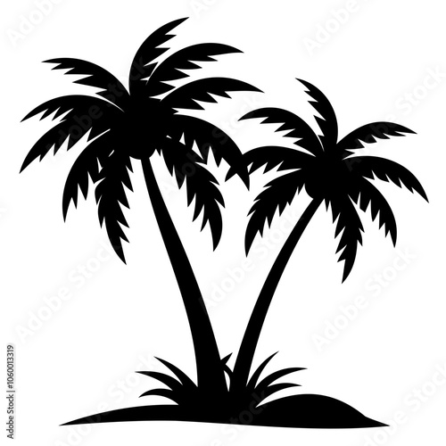 Highly Detailed Palm trees black silhouette Vector illustration isolated on a transparent background