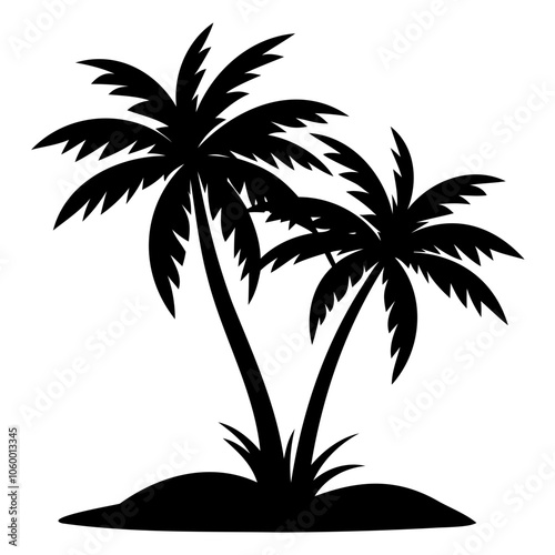 Highly Detailed Palm trees black silhouette Vector illustration isolated on a transparent background