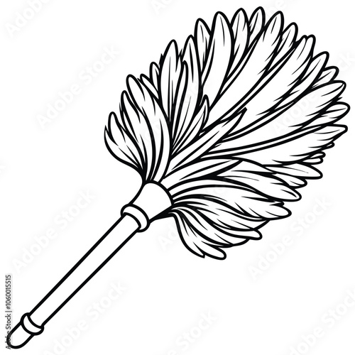 Feather duster vector hand-drawn vector illustration Isolated white background.