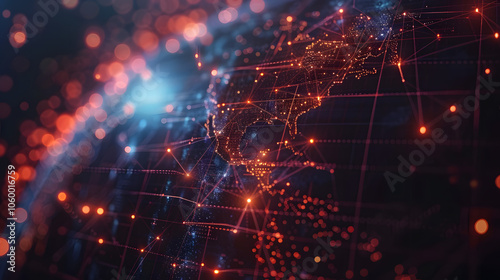 Connected and glowing digital globe abstract