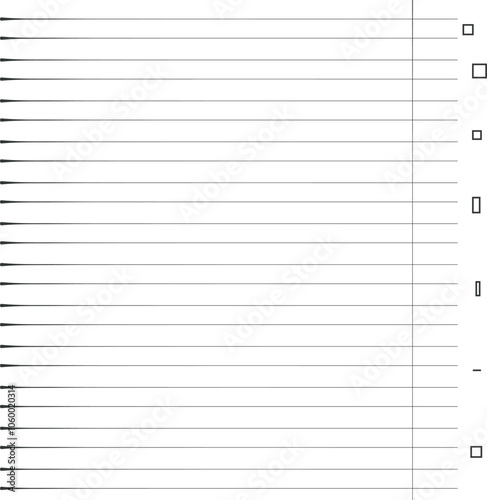 A notebook sheet with thickened tips, a lateral border and geometric figures.
