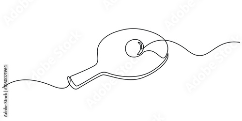 one continuous line drawing of table tennis playing equipment.one line drawing of table tennis racket and ball.single line vector illustration.isolated white background