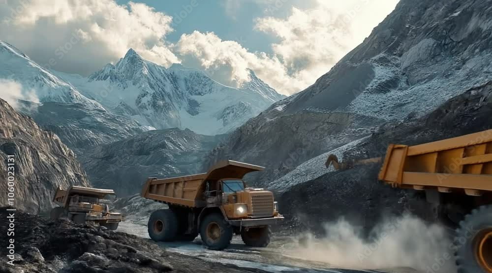 Heavy equipment scene in mountain mining,Camera slow motion with different angles Heavy equipment scene in mountain mining,Camera slow motion with different angles