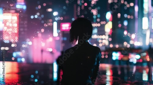 Wallpaper Mural Futuristic girl silhouette scene with blurred background,Camera slow motion with different angles Torontodigital.ca