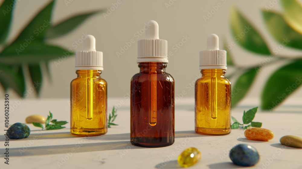 Healing power of essential oil bottles enhanced by healing stones for holistic wellness and tranquility Healing power of essential oil bottles enhanced by healing stones for holistic wellness and tranquility