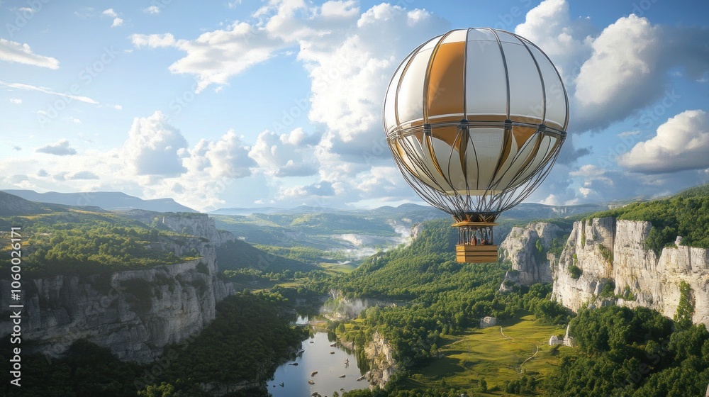 Fototapeta premium Hot Air Balloon Flight Over Majestic Mountains