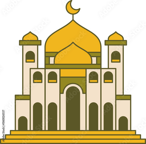 Illustration of Mosque with Crescent Moon